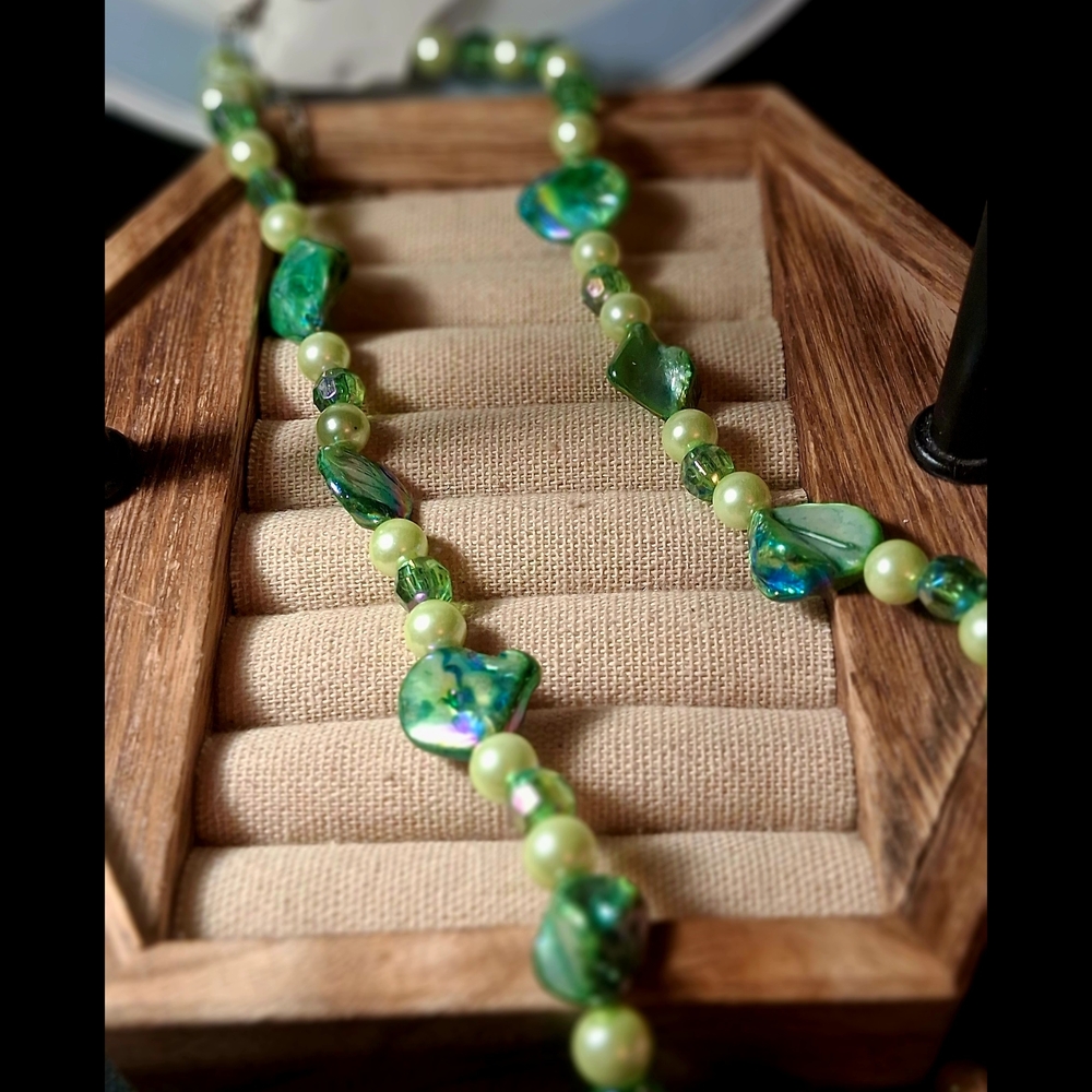 Handcrafted Green Bead & Pearl Accent Necklace
